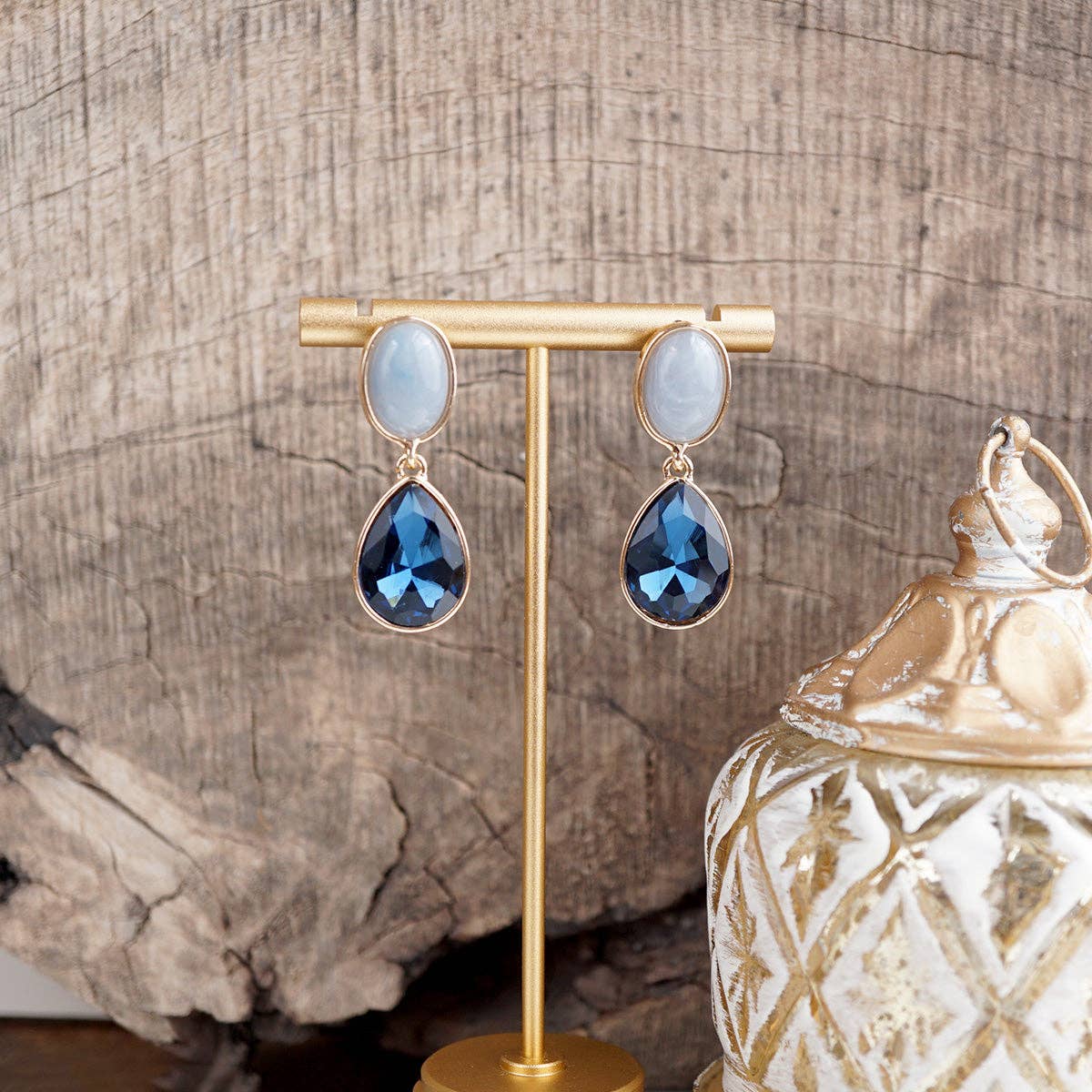 Moonlit Grace – Classic Teardrop Jeweled Statement Earrings