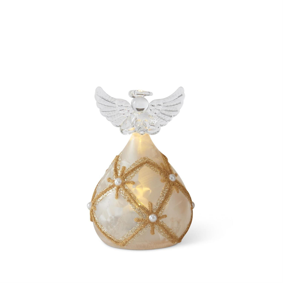 Gold & Pearl 4.25" LED Angel Holding Heart Ornament