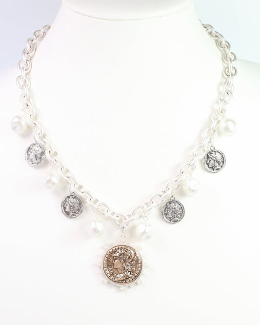 Victoria Charm Necklace Worn Silver
