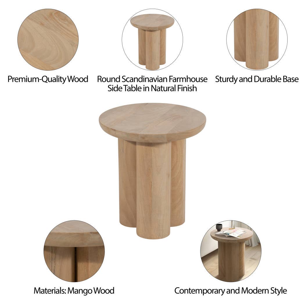 18 in. Natural Wood Scandinavian Farmhouse Side Table