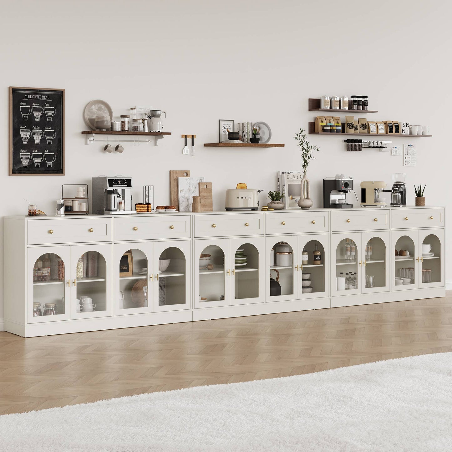Sideboard Buffet Cabinet with Storage, Wood Coffee Bar Table