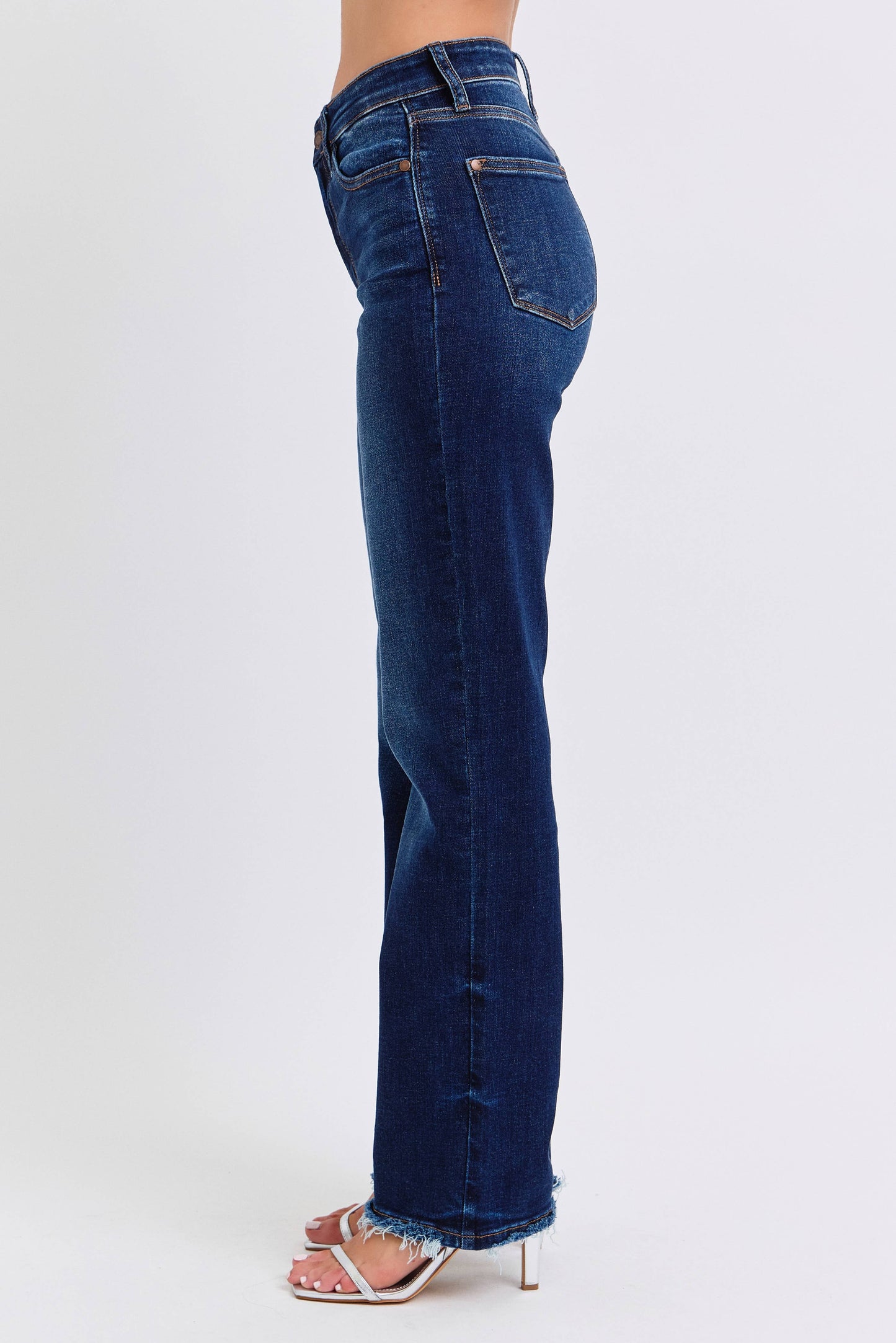 Mid Rise Straight Leg with Fray Hem