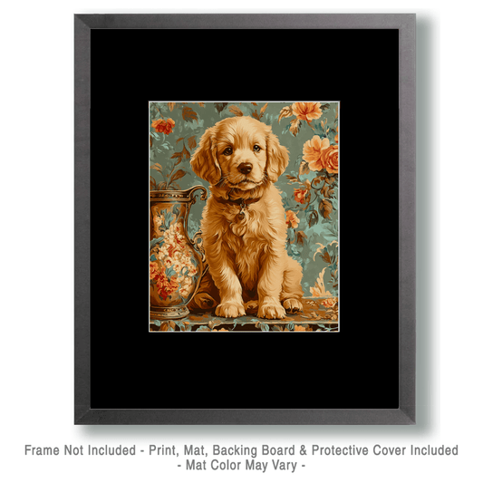 Golden Retriever Puppy - Pet Dog Still Life Wall Art Prints – 8″x10″ Artwork for 11″x14″ Frame
