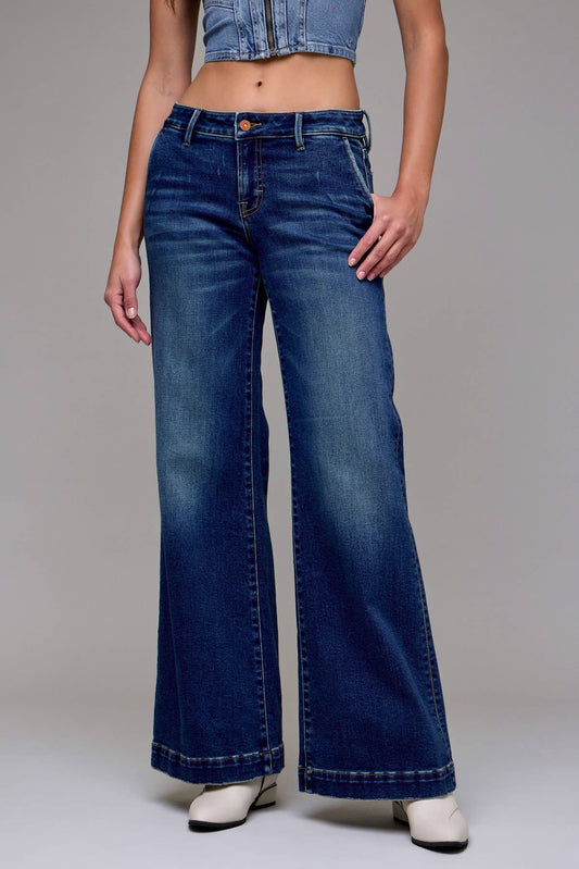 Dark Wash Stretch Trouser Low Rise Comfort Flare