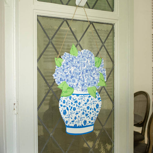 Hydrangea Vase Door Hanger Blue/White 19.75x15.75