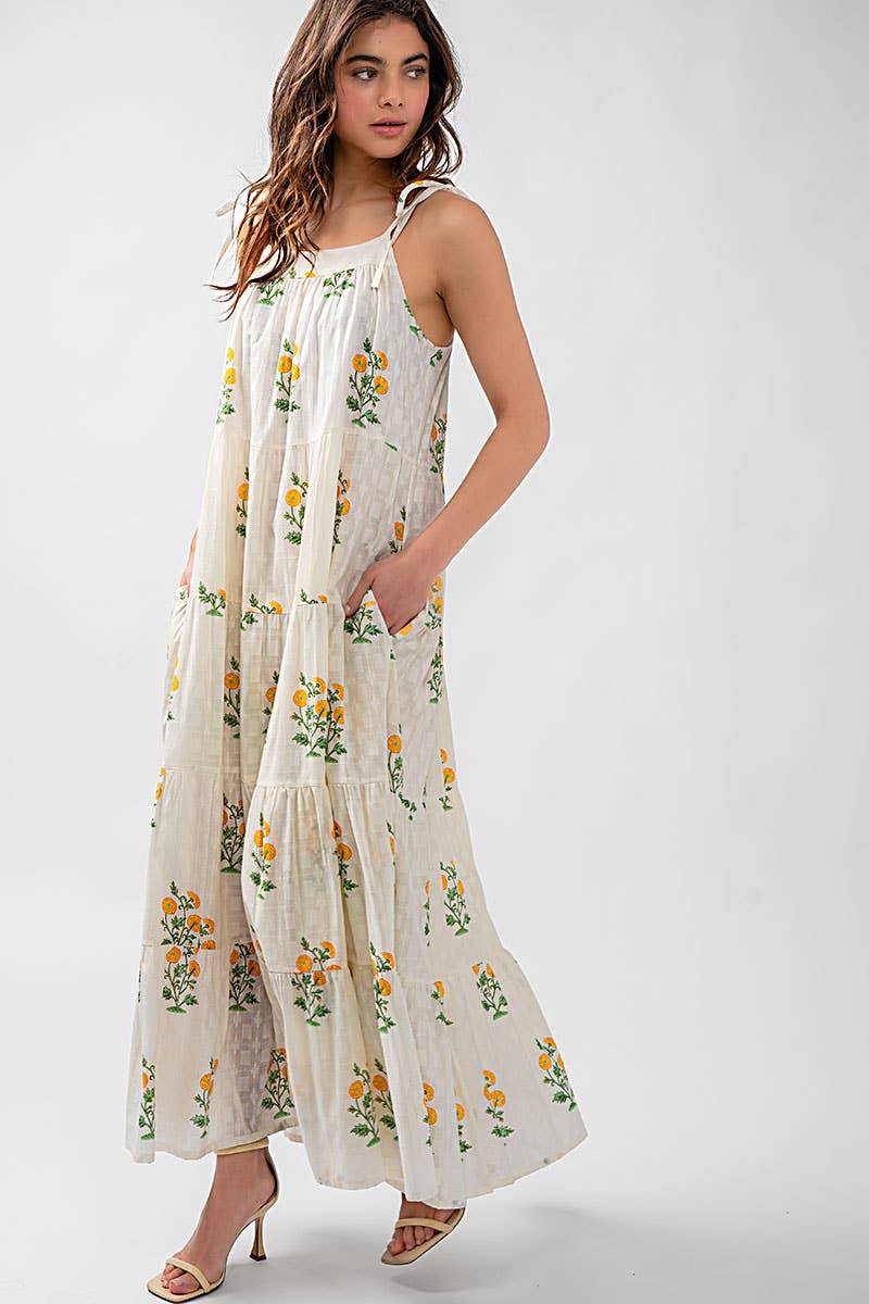 Romantic Tiered Floral Cotton Maxi Dress Maxi Dress