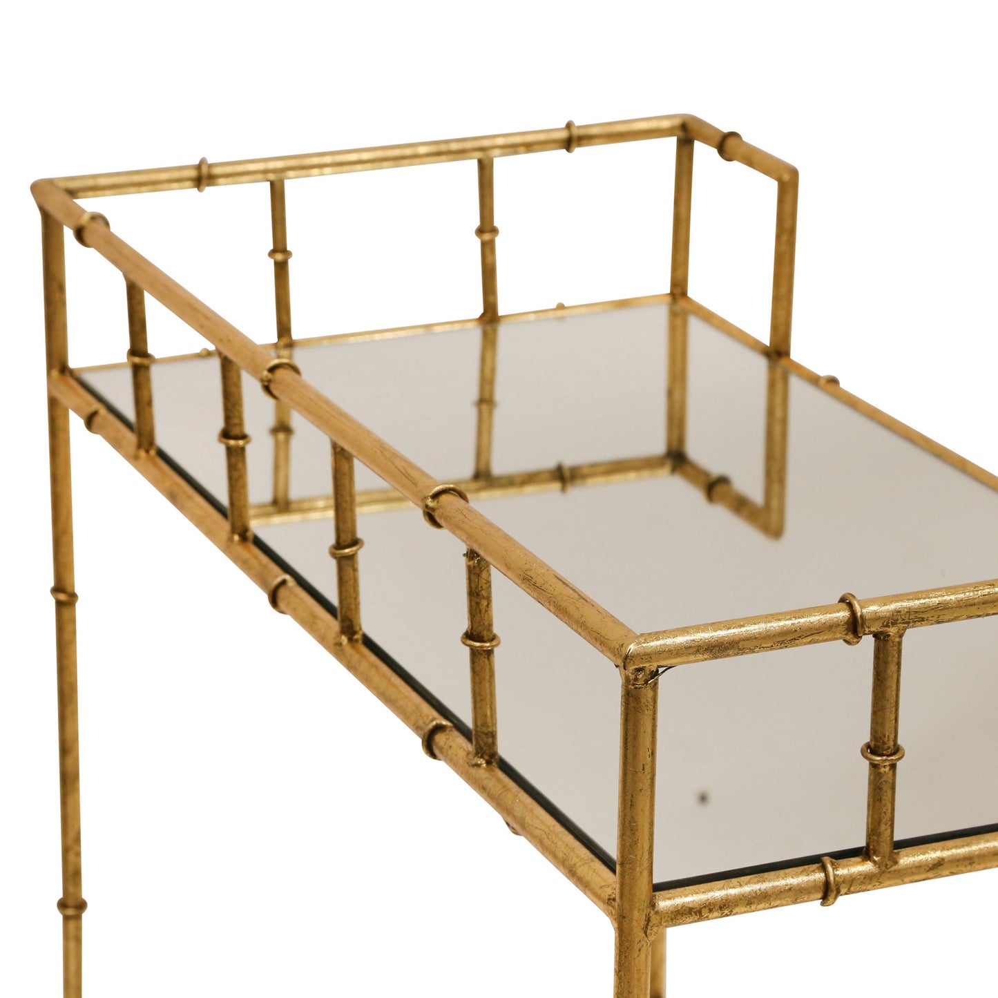 Gold 31x28 in. Metal Mirrored Top 2-Tier Gold Metal Bar Cart
