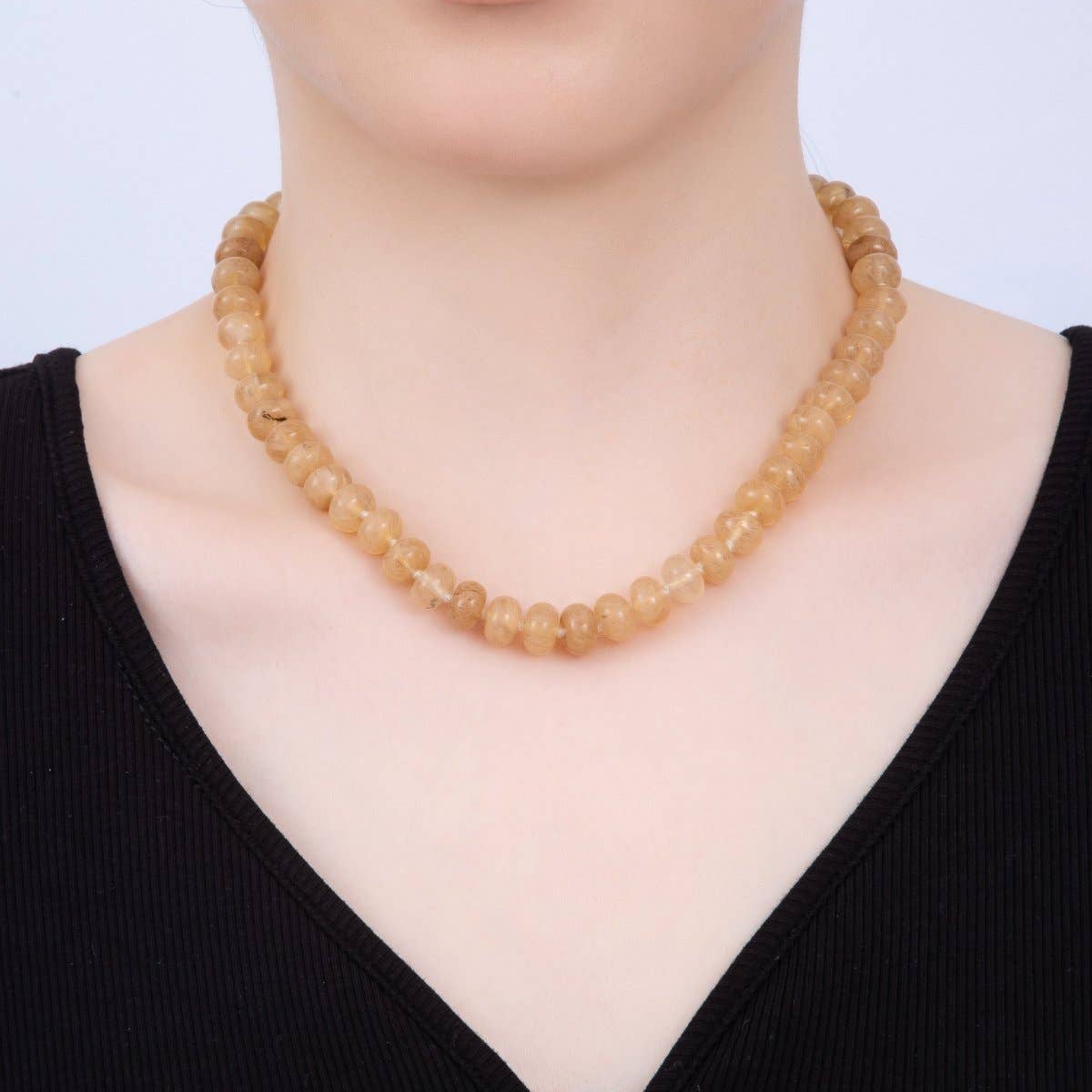 Natural Gemstone Rondelle Bead 17 Inch Necklace w Extender