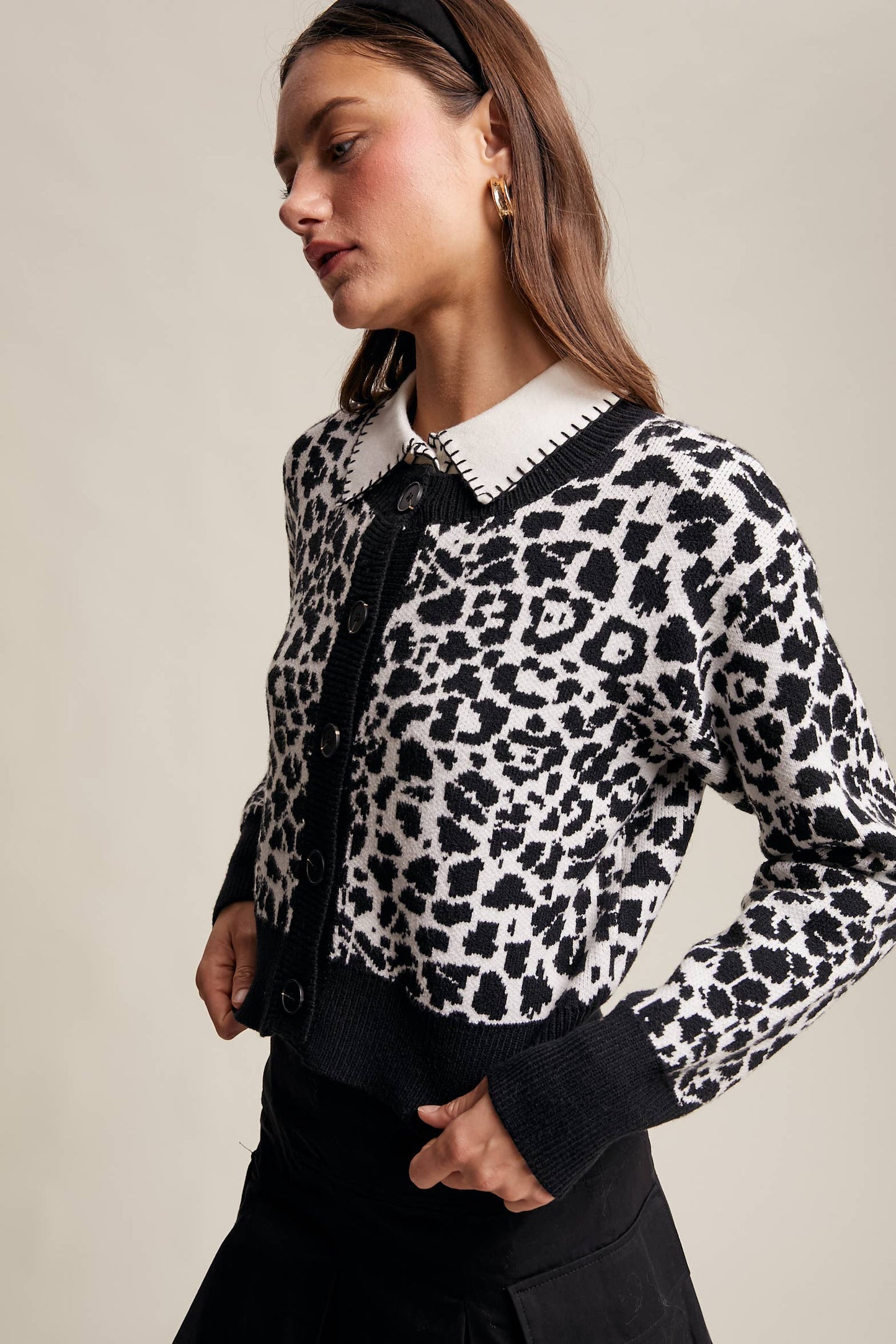 Leopard Knit Button-Up Cardigan