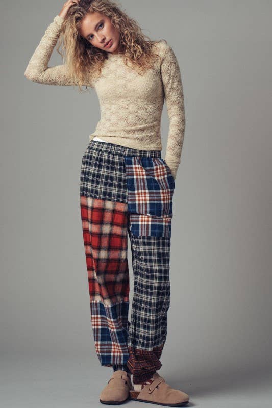 Mixed Plaid Patchwork Boho Jogger Pants