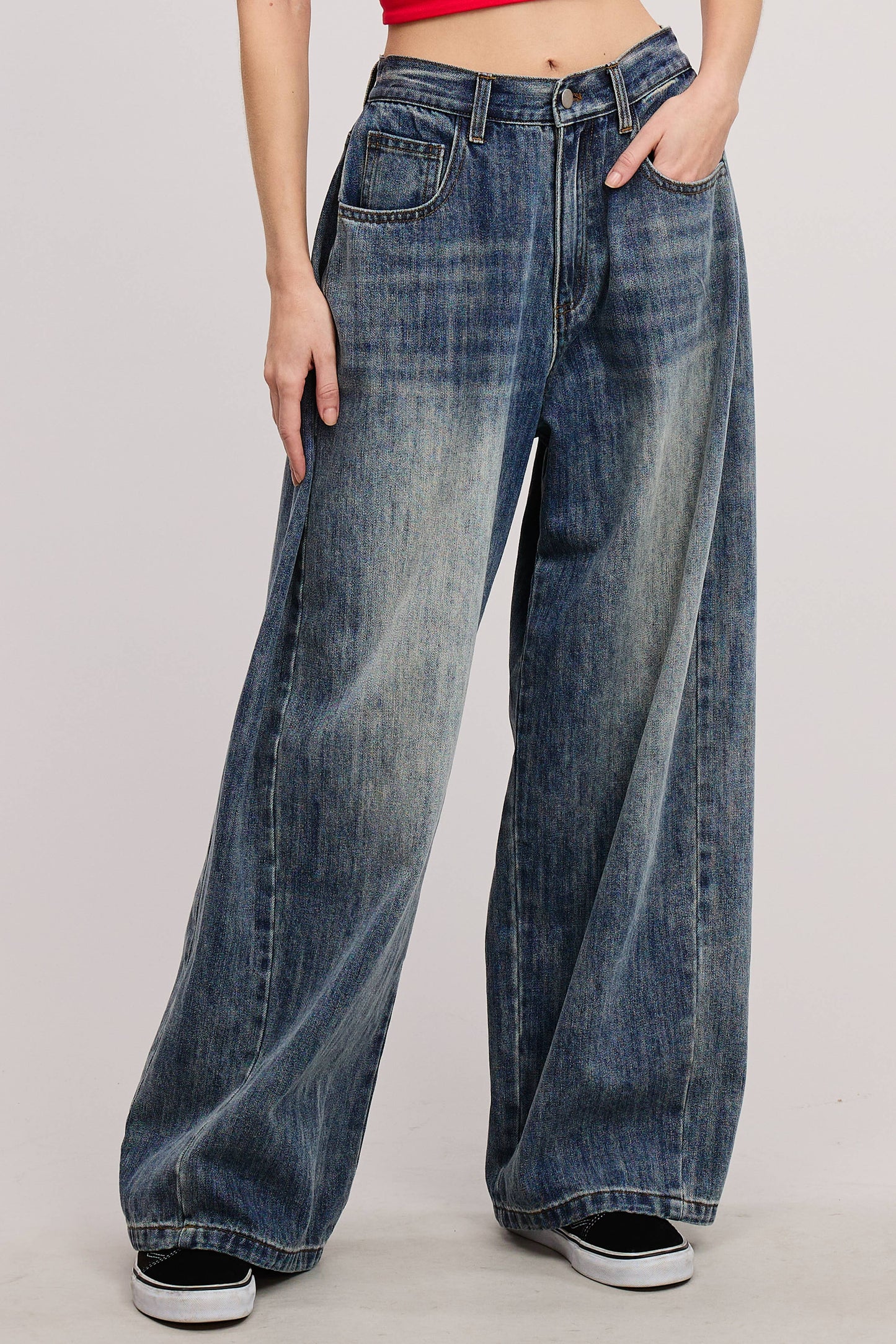 Stonewash Wide Leg Baggy Denim Jeans