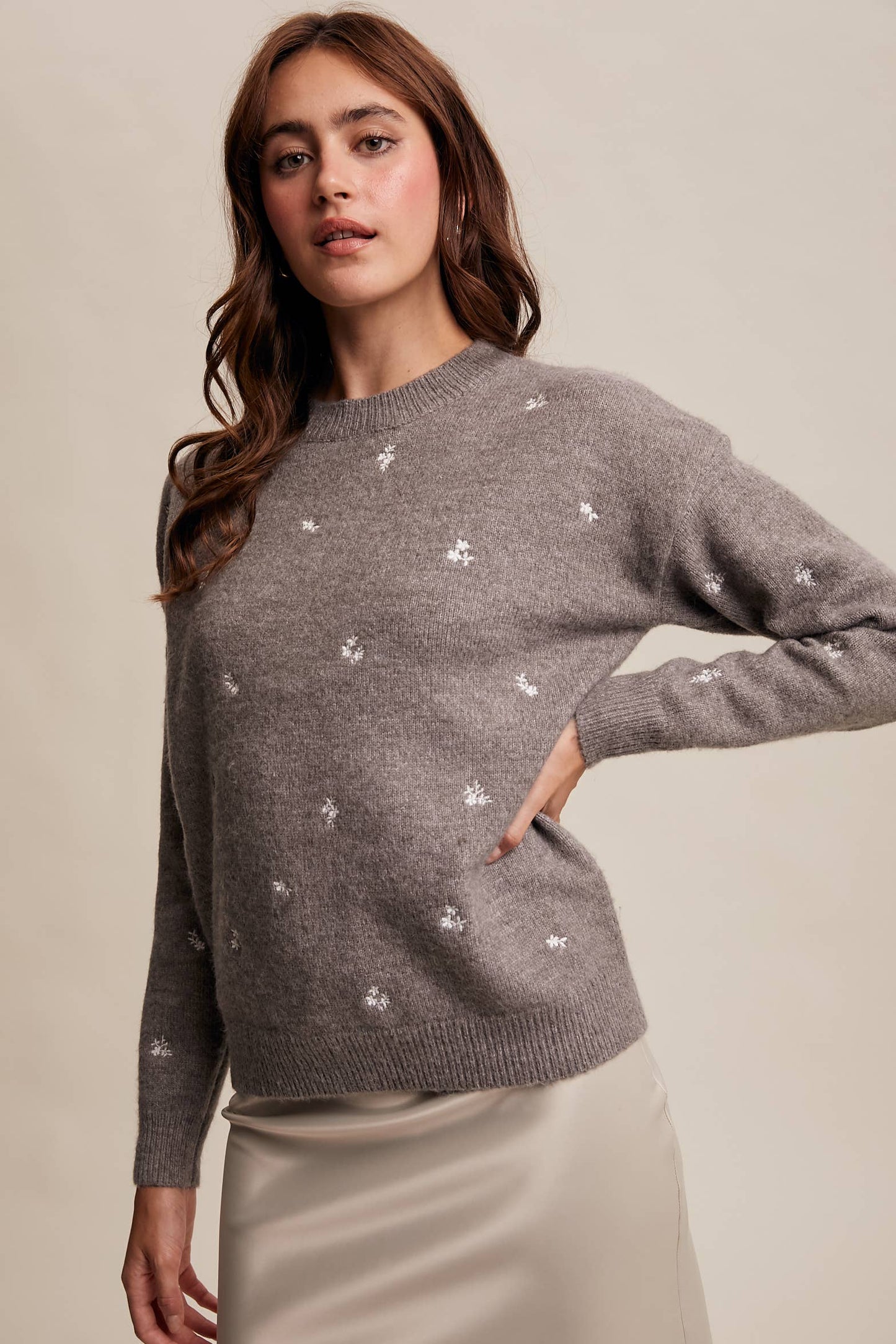 Embroidered Dot Knit Sweater
