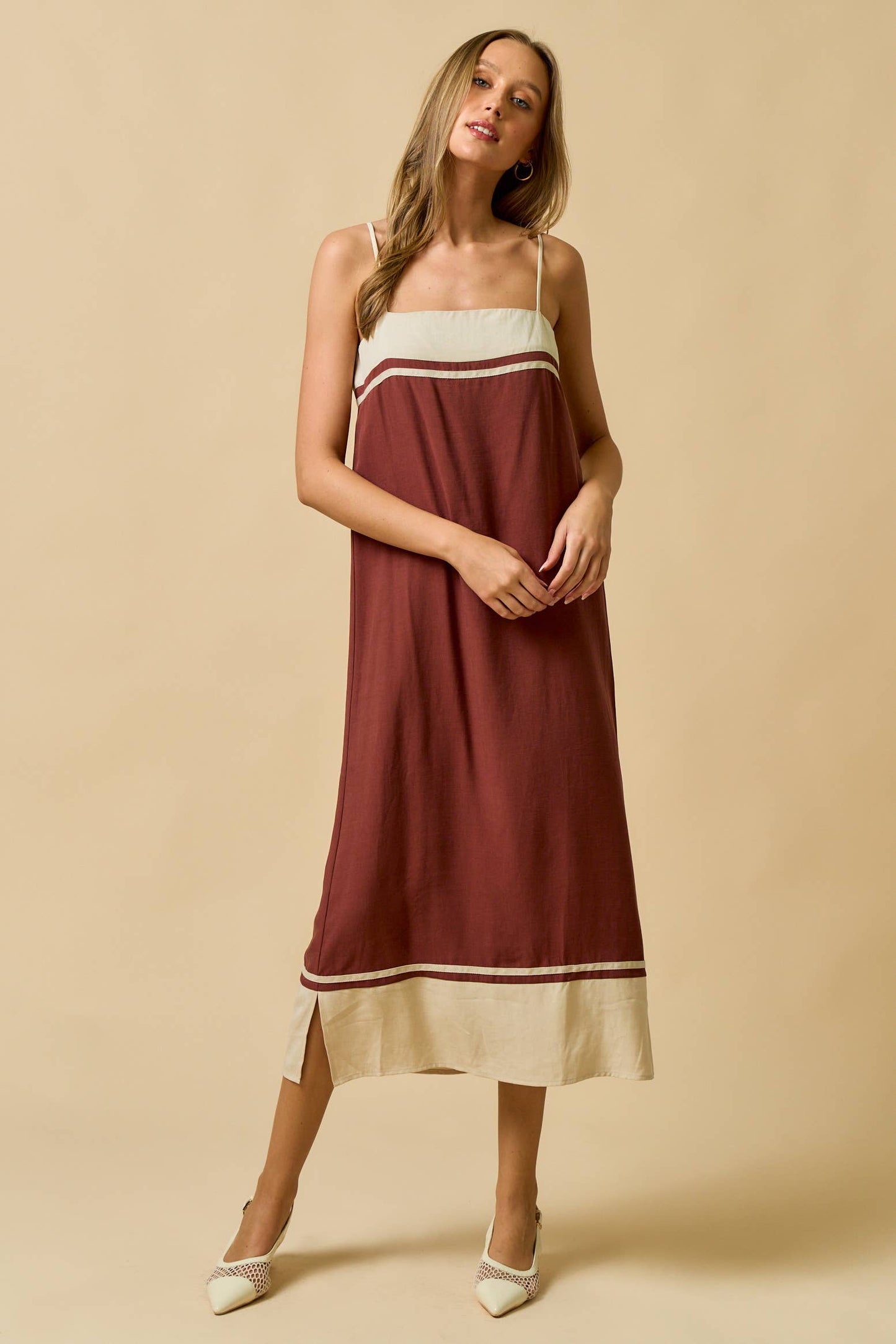 ILD4630 CONTRAST STRIPED MIDI DRESS