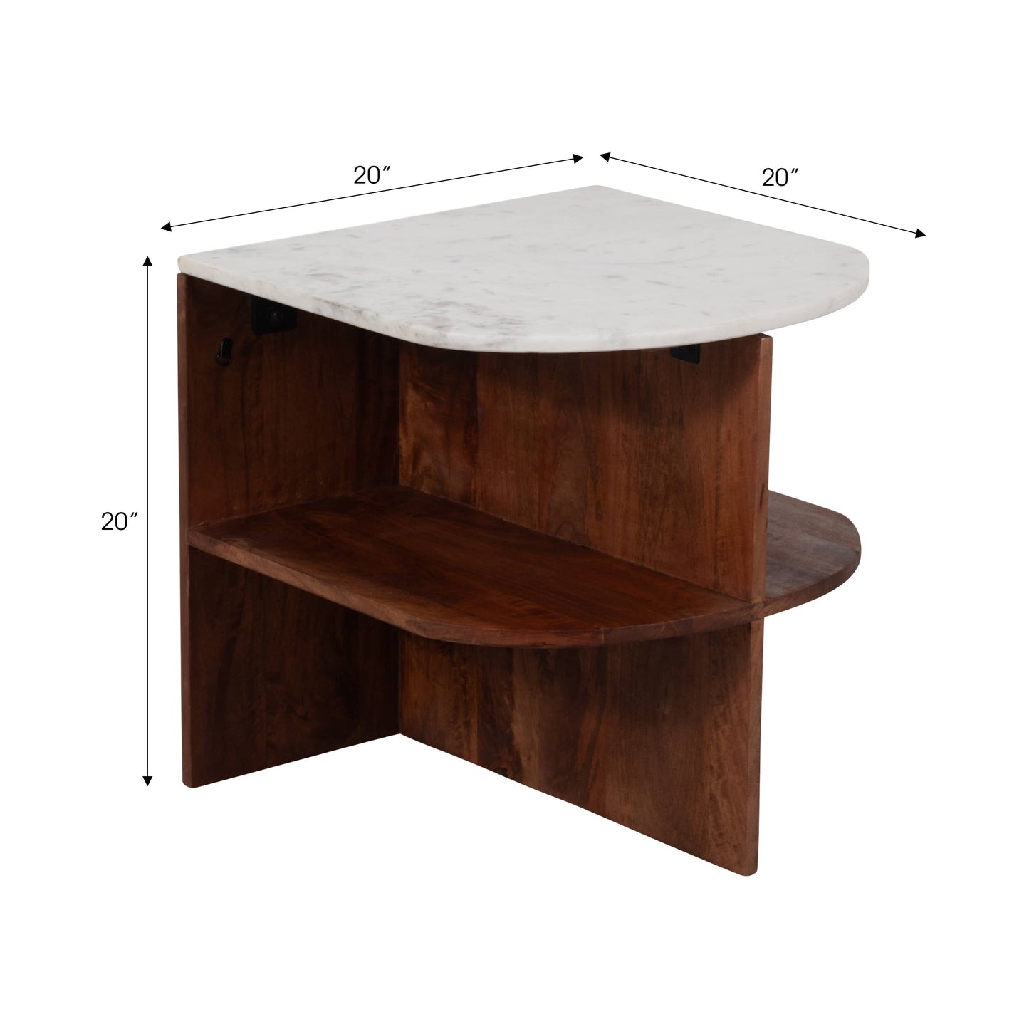 20" in Brown Mango Wood/Marble Half Round Side Table