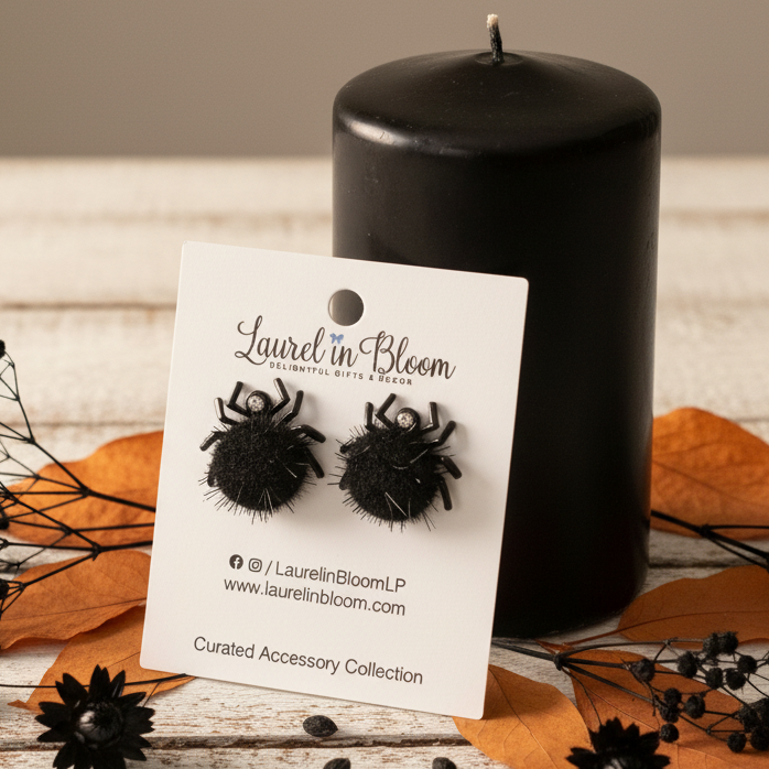 Spooky Pom Spider Earrings