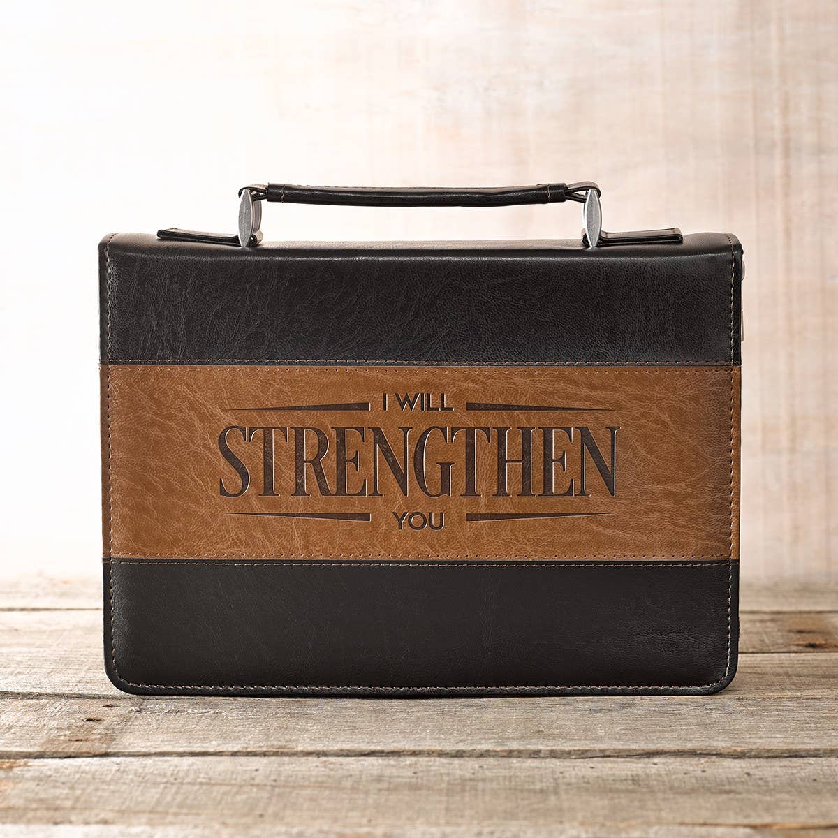 Bible Cover Classic Black/Brown Strengthen Isa. 41:10