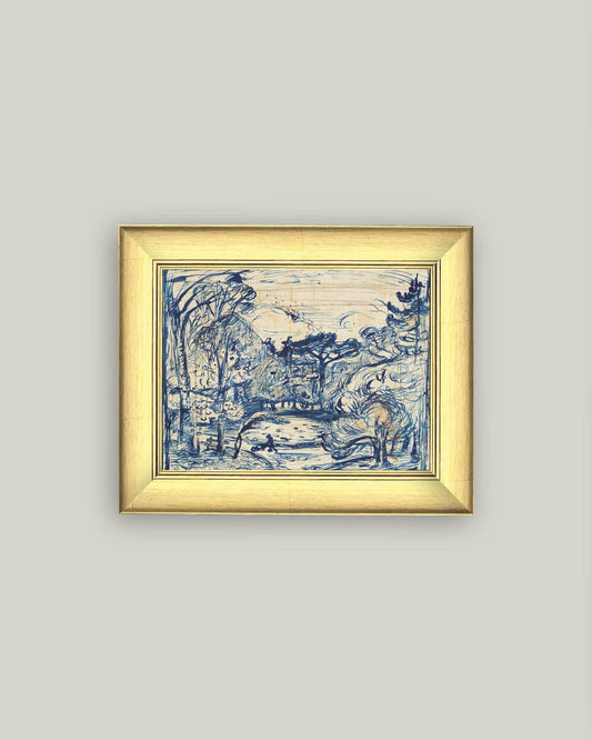 Forest with Woodcutter Framed Antique Art