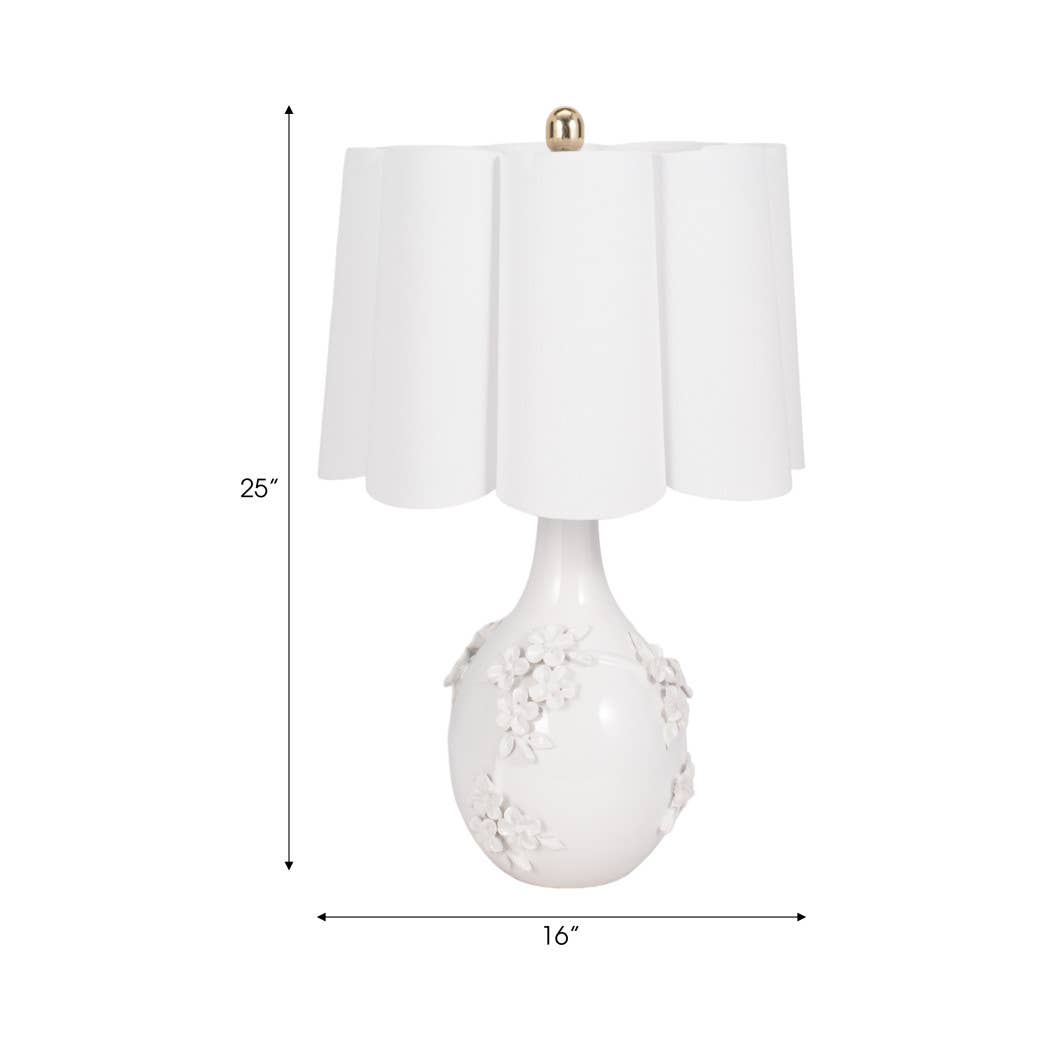 Ivory 25 in. Ceramic Floral Applique Table Lamp