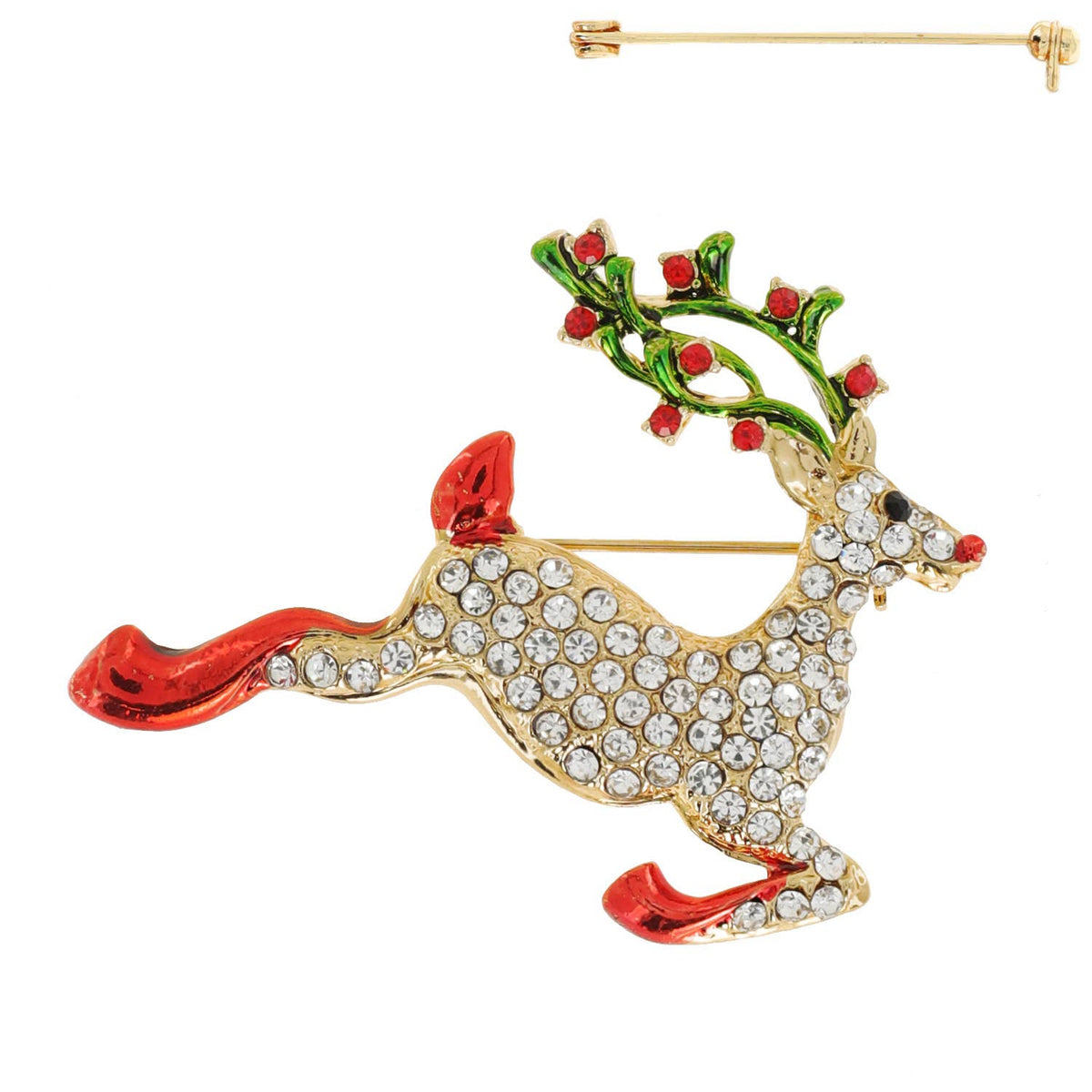 Rudolph Christmas Rhinestone Brooch Pin