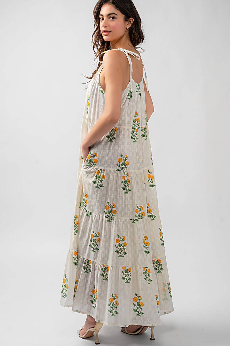 Romantic Tiered Floral Cotton Maxi Dress Maxi Dress
