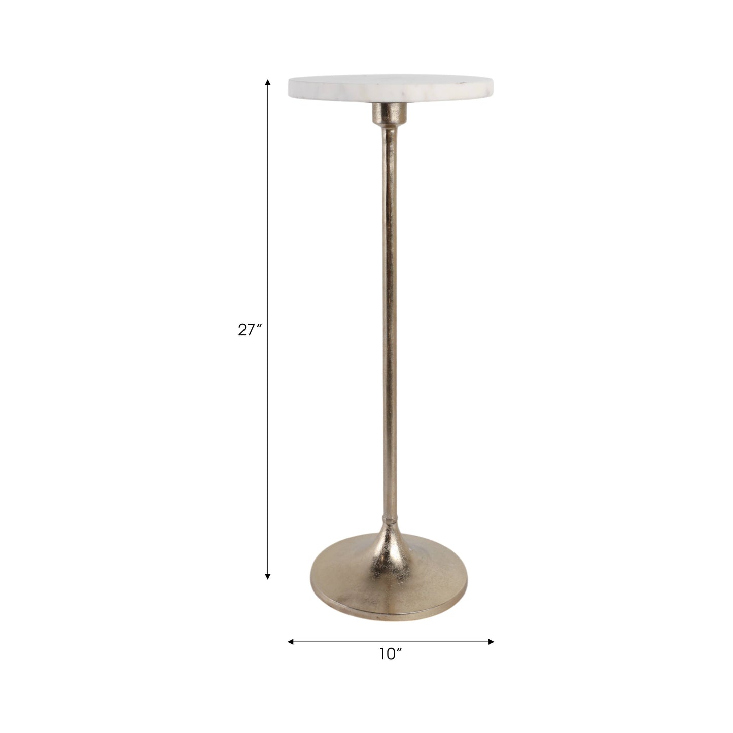 27X10" Marble Top Drink Table, White/Gold, Novelty, 27"H,