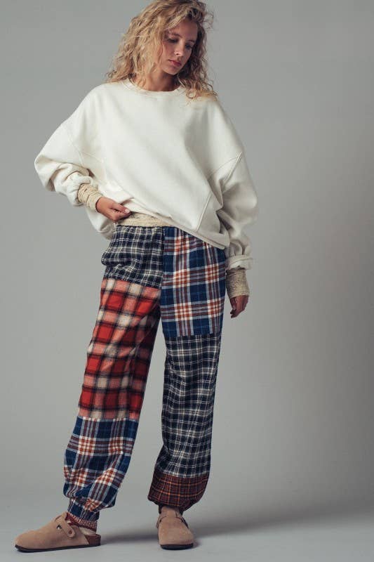 Mixed Plaid Patchwork Boho Jogger Pants