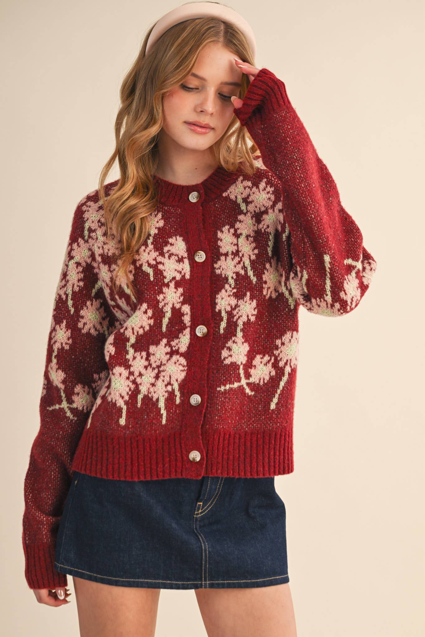 FLORAL KNIT BUTTON DOWN SWEATER CARDIGAN MSW11238
