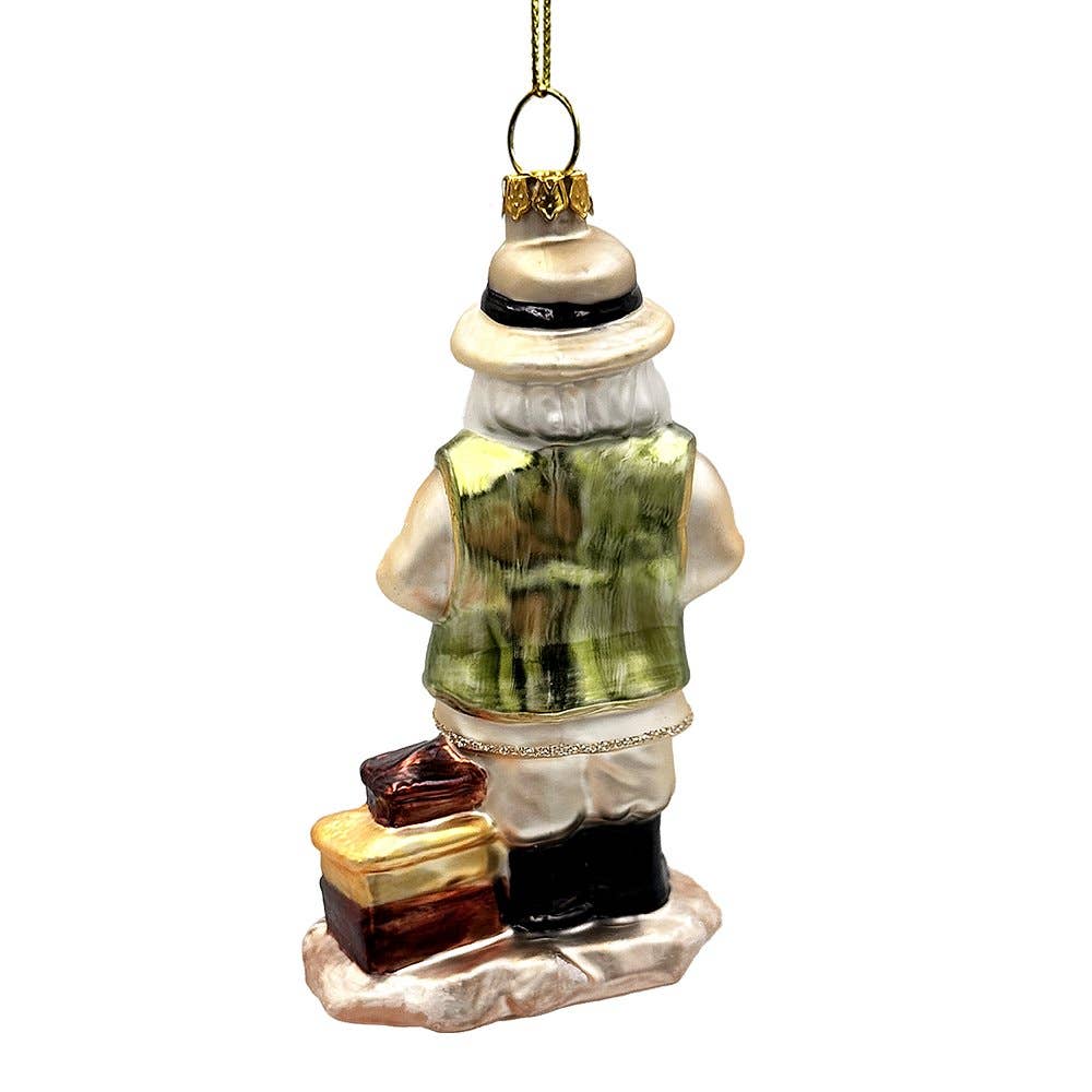 Adventurous Safari Santa Handblown Glass Ornament