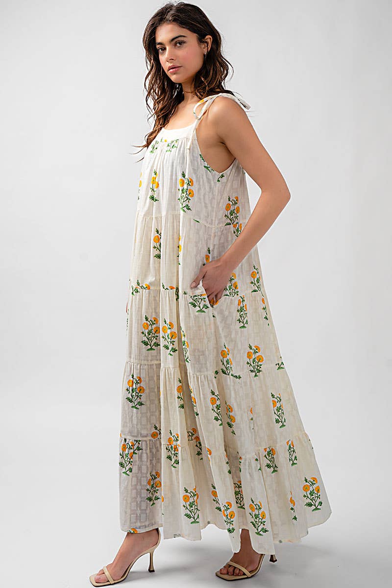 Romantic Tiered Floral Cotton Maxi Dress Maxi Dress