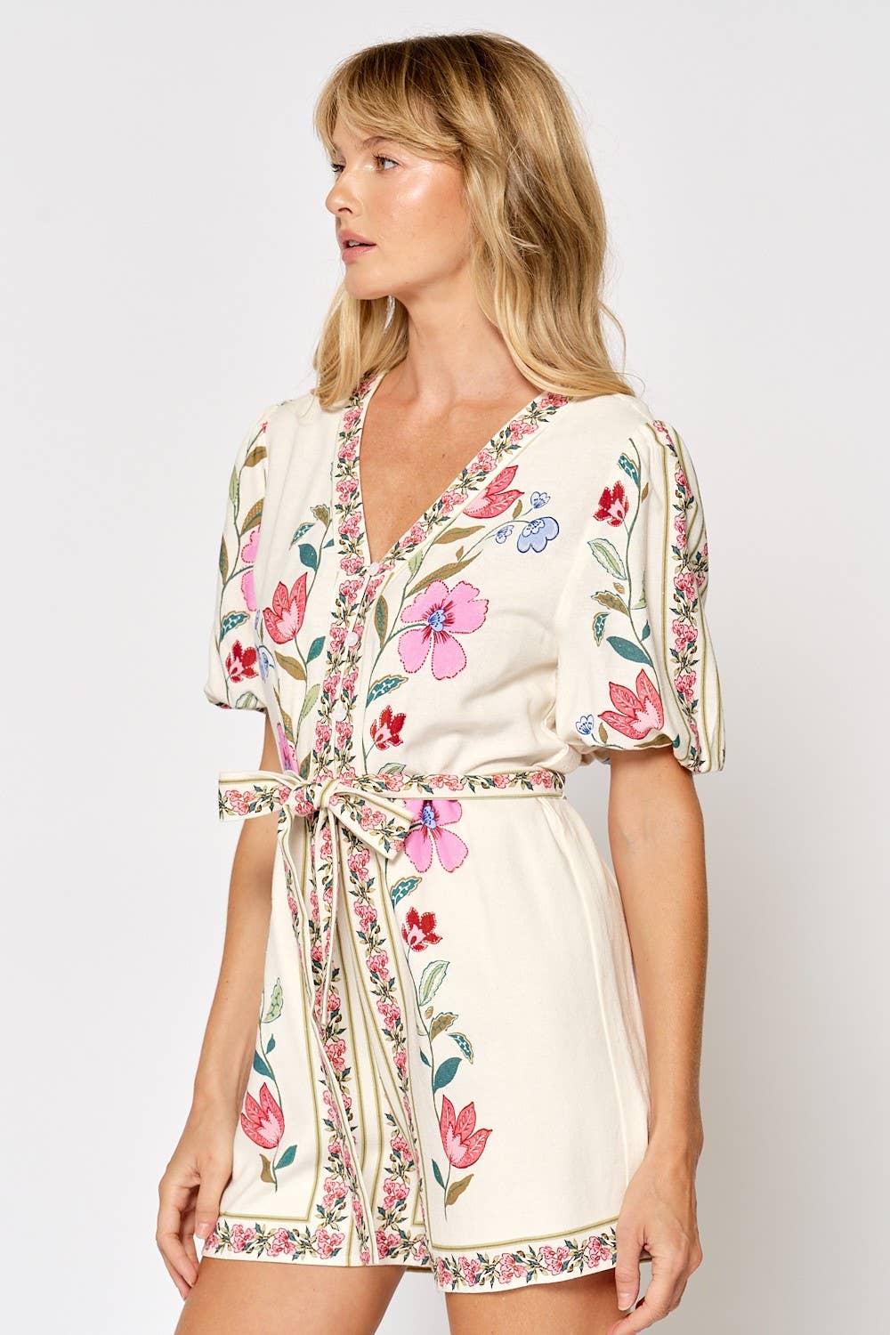 ILR5075 PRINTED SHORT PUFF SLEEVE ROMPER