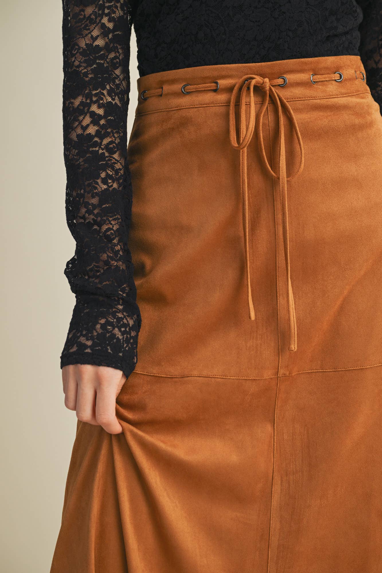 DRAWSTRING SUEDE A-LINE SKIRT