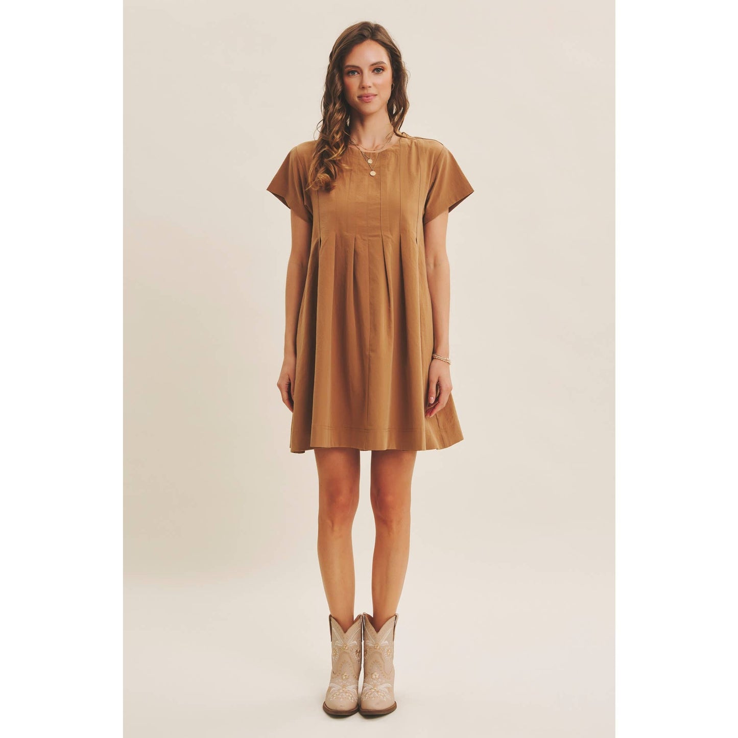 EASYGOING PLEATED DETAIL MINI DRESS WITH POCKETS