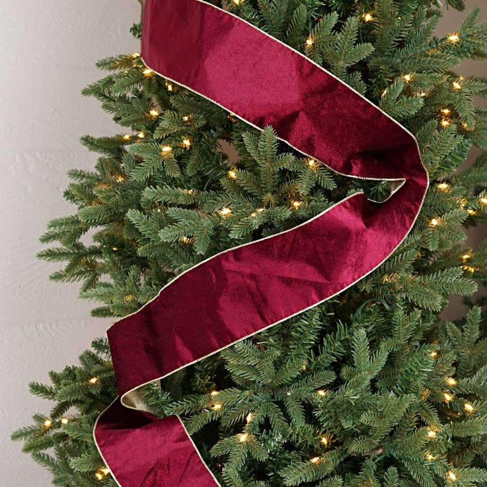 R32981-Wired Ribbon-Burgundy Velvet w. Gold back (4inW)