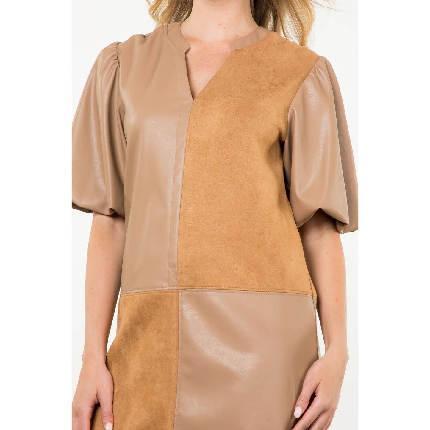 Mixed Media Puff Sleeve Dress
