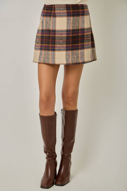 Multi Plaid Wool Blend Mini Skirt