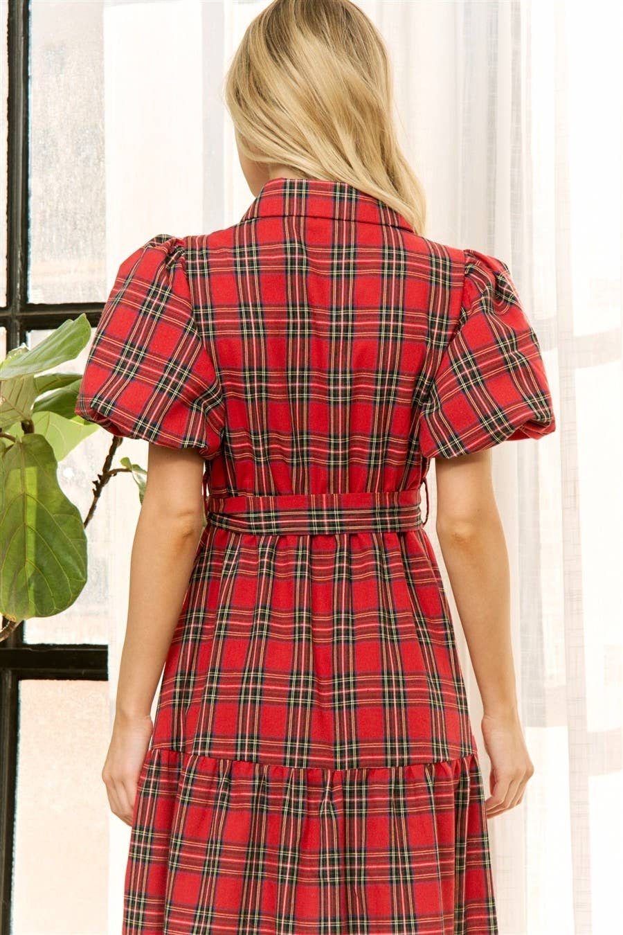 HOLIDAY PLAID SHIRT TIERED MAXI DRESS