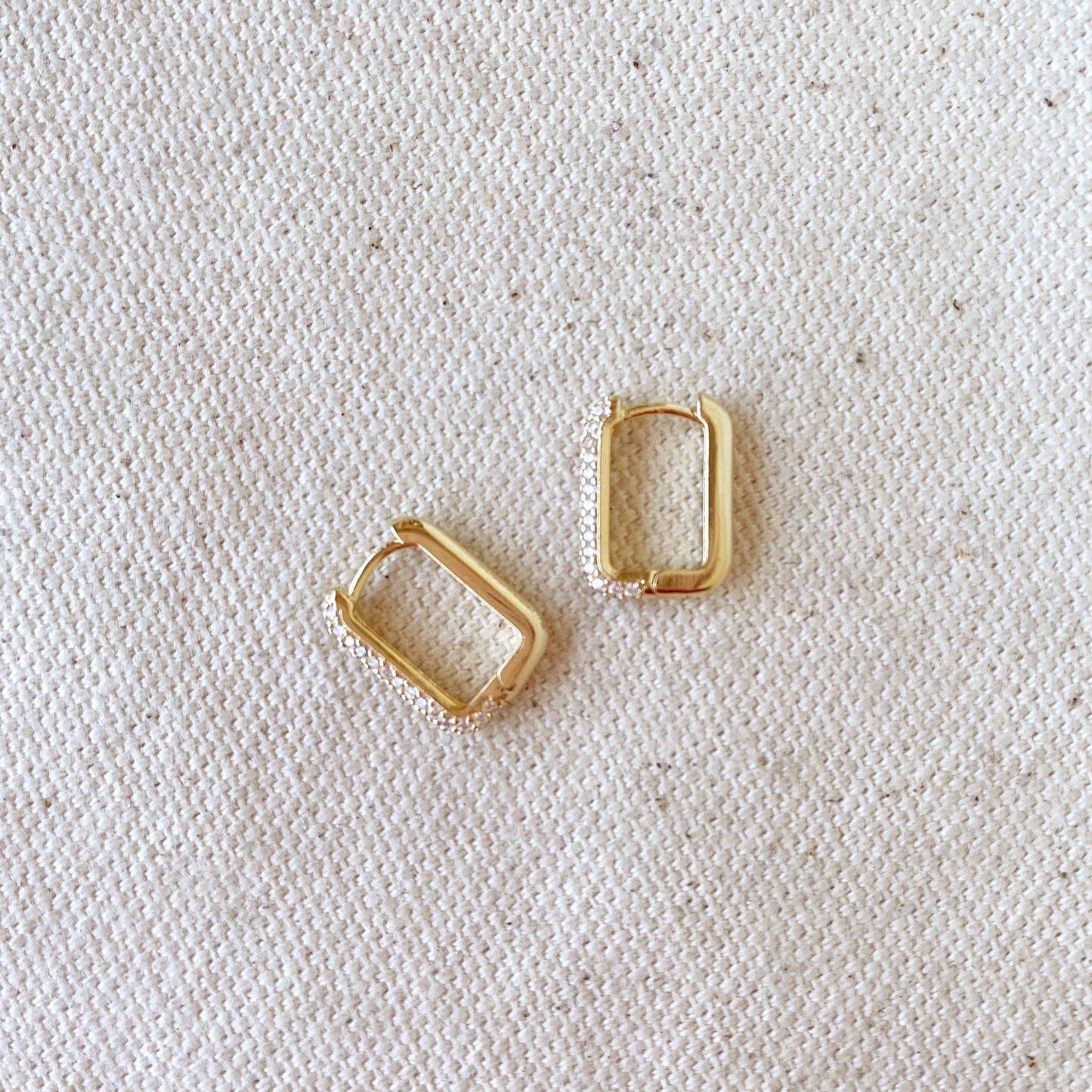 18K Gold Filled Rectangular Clicker Hoop Earrings