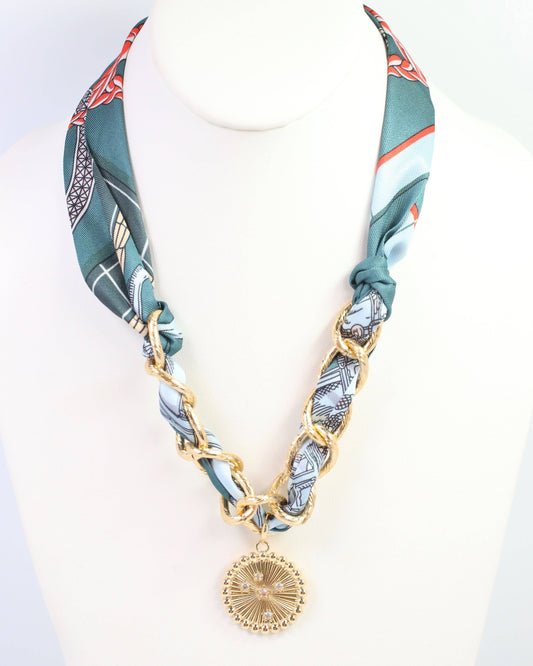 Sarah Scarf Charm Necklace Teal