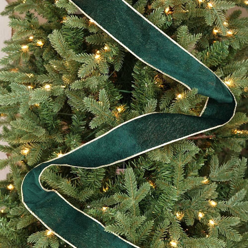 Wired Ribbon-Green hard velvet w. Gold Back (2.5inW)