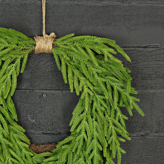 24inW Heart Twig Wreath-Soft Touch Evergreen Norfolk