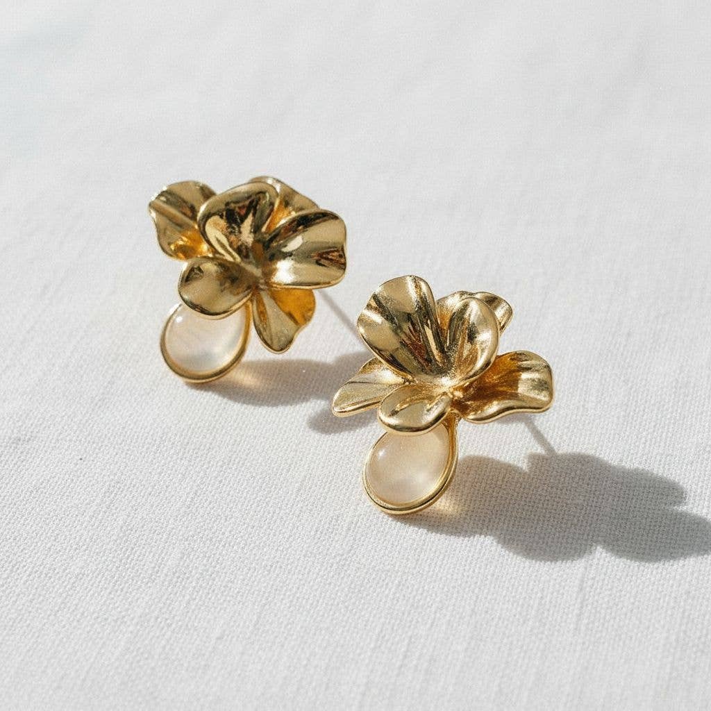 Floral Cat Eye Stone Drop Earrings