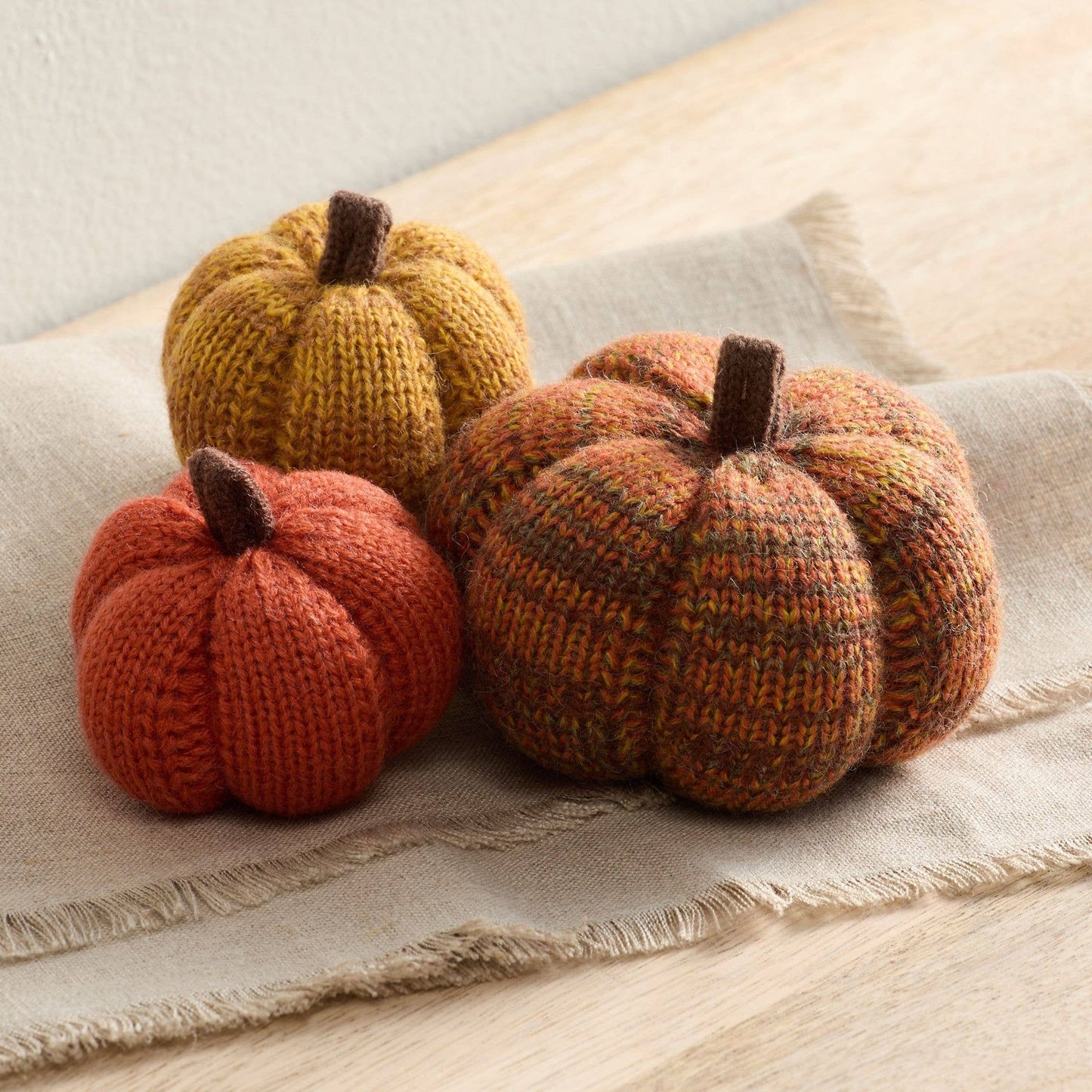 Cozy Knit Pumpkins, variegated yarns, unique autumn colors
