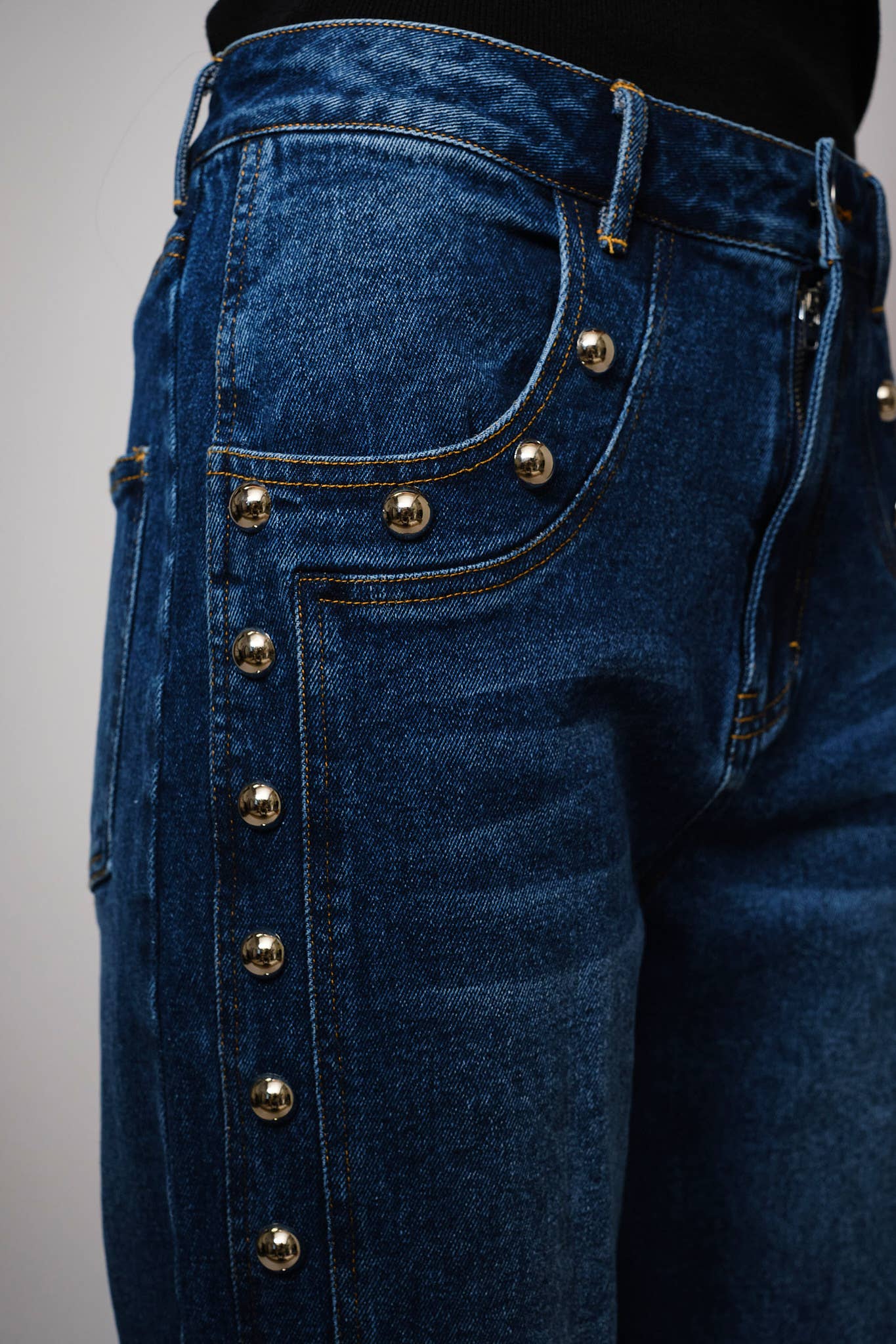 Metal Studded High Rise Straight Leg Jeans