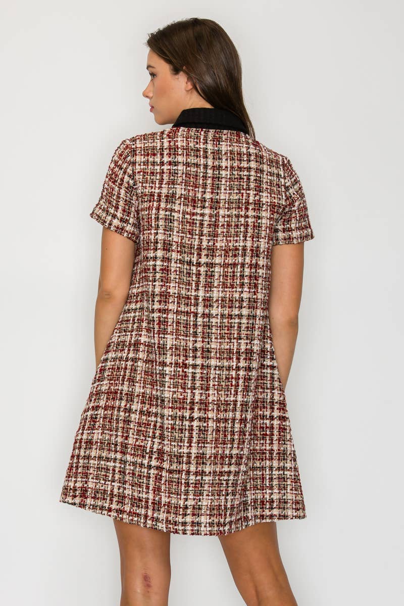 Tweed Love Mini Dress with Contrast Collar - LWD3194