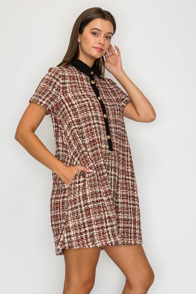 Tweed Love Mini Dress with Contrast Collar - LWD3194