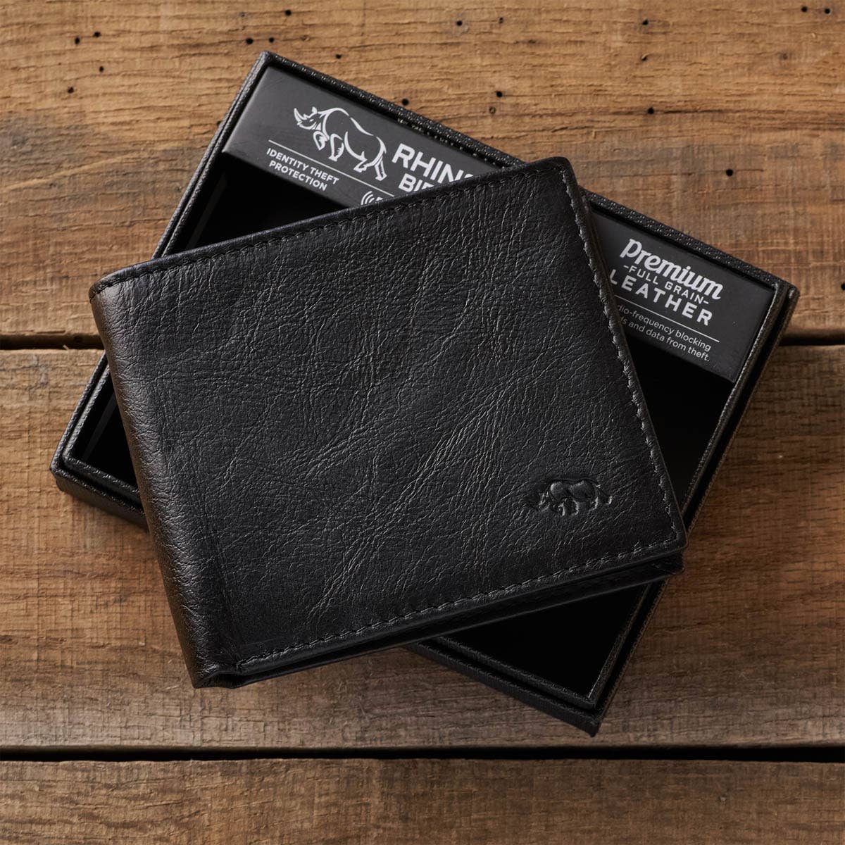 Genuine Leather Wallet Rhino Armor Black