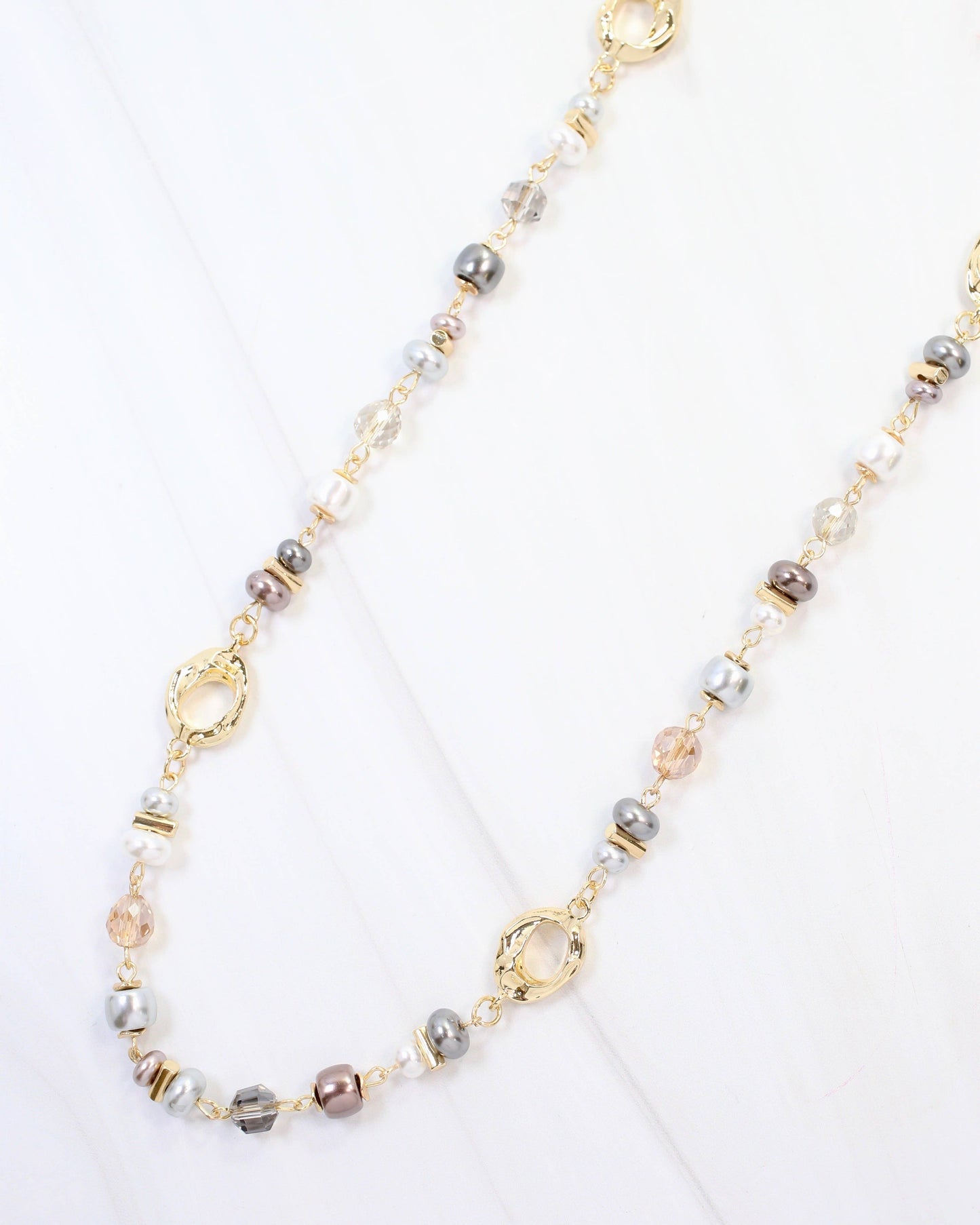 Fairbanks Long Glass Beaded Necklace Gray Multi