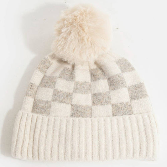 Checkered Pom Beanie