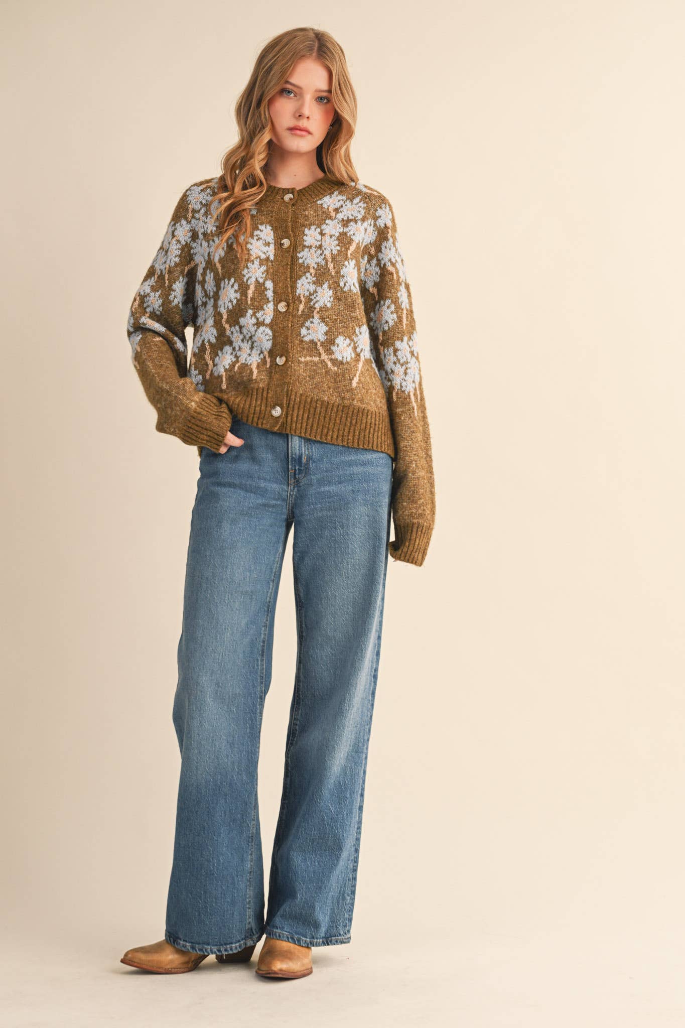 FLORAL KNIT BUTTON DOWN SWEATER CARDIGAN MSW11238