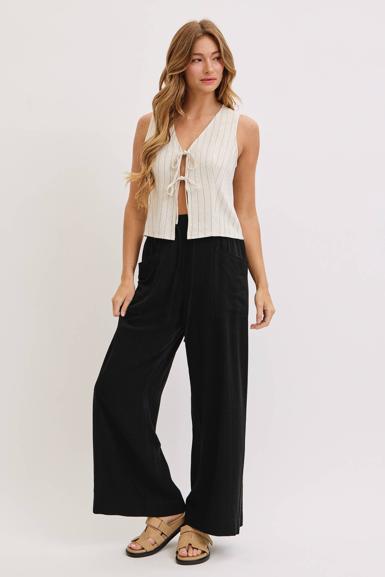 WIDE LEG TIE WAIST LINEN PANTS
